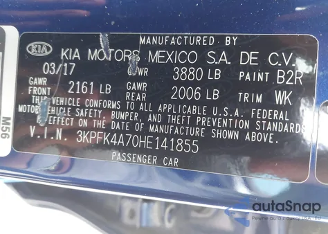 2017 Kia Forte Lx z USA, uszkodzony, nr VIN 3KPFK4A70HE141855